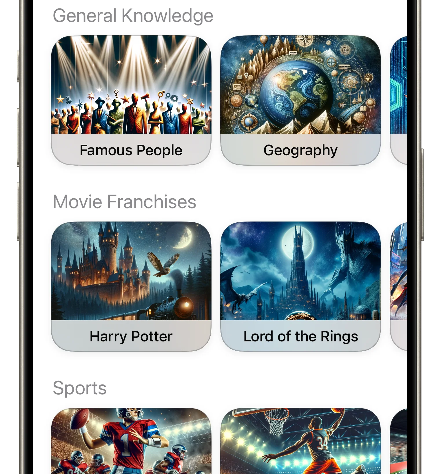 A selection of topics you can find in the CrossCraft app.