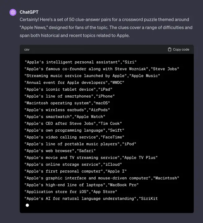 ChatGPT saves a lot of time in coming up with related clues & answers.