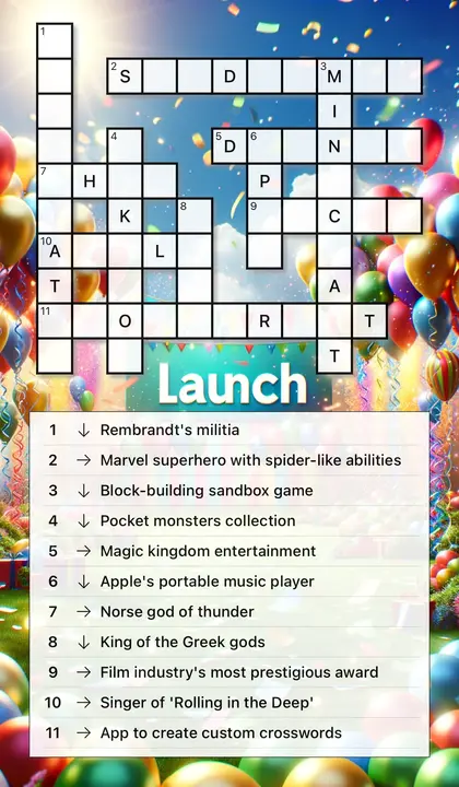 Created with CrossCraft. Topic: Pop Culture. The last question is personalized.