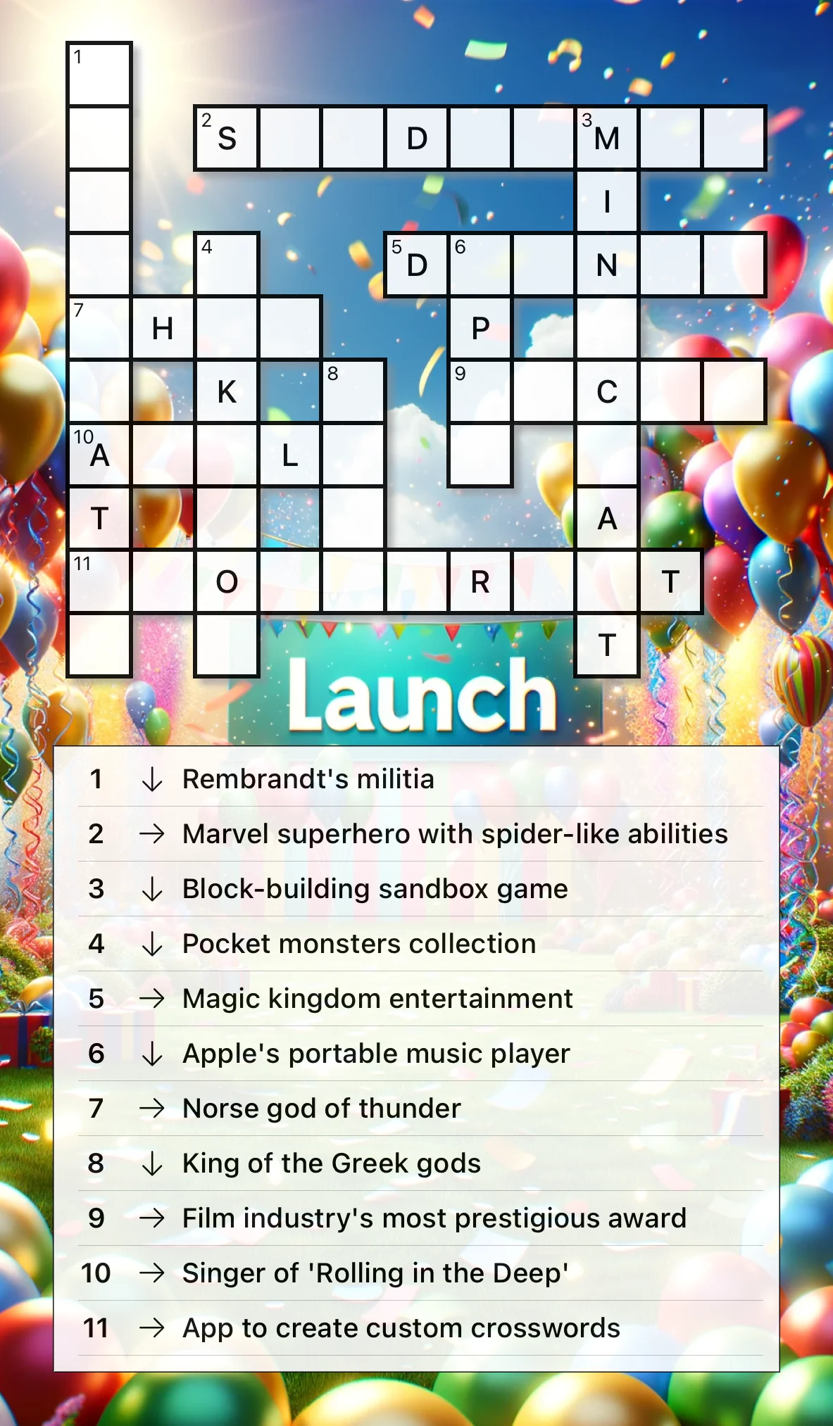 Created with CrossCraft. Topic: Pop Culture. The last question is personalized.