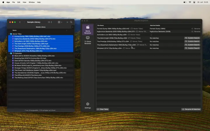 Pleydia Organizer automatically matching Movies after drag & drop
