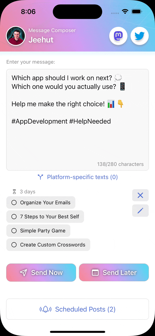 Sample usage of ReviewKit in the Twoot it! app.