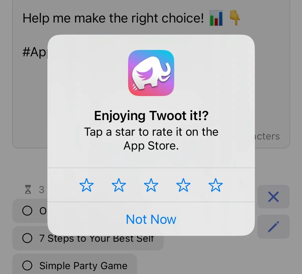 Sample usage of ReviewKit in the Twoot it! app.