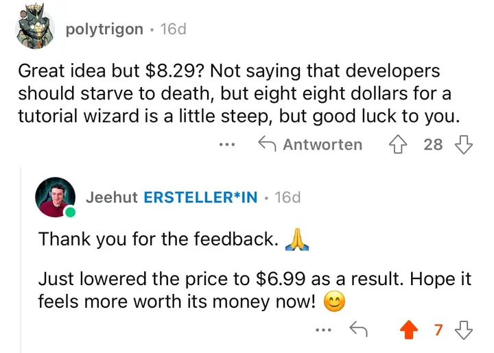 A user on Reddit complaining about the price of an up-front paid app.