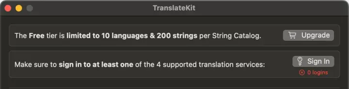 The top section of the main window in TranslateKit.