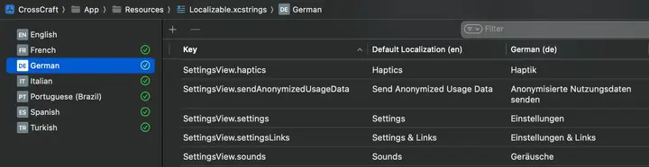 Auto-generated semantic keys, naturally grouping related strings together.
