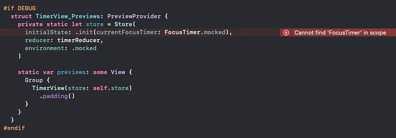 Error stating <code>FocusTimer</code> can’t be found in scope despite <code>import Model</code> & successful build.