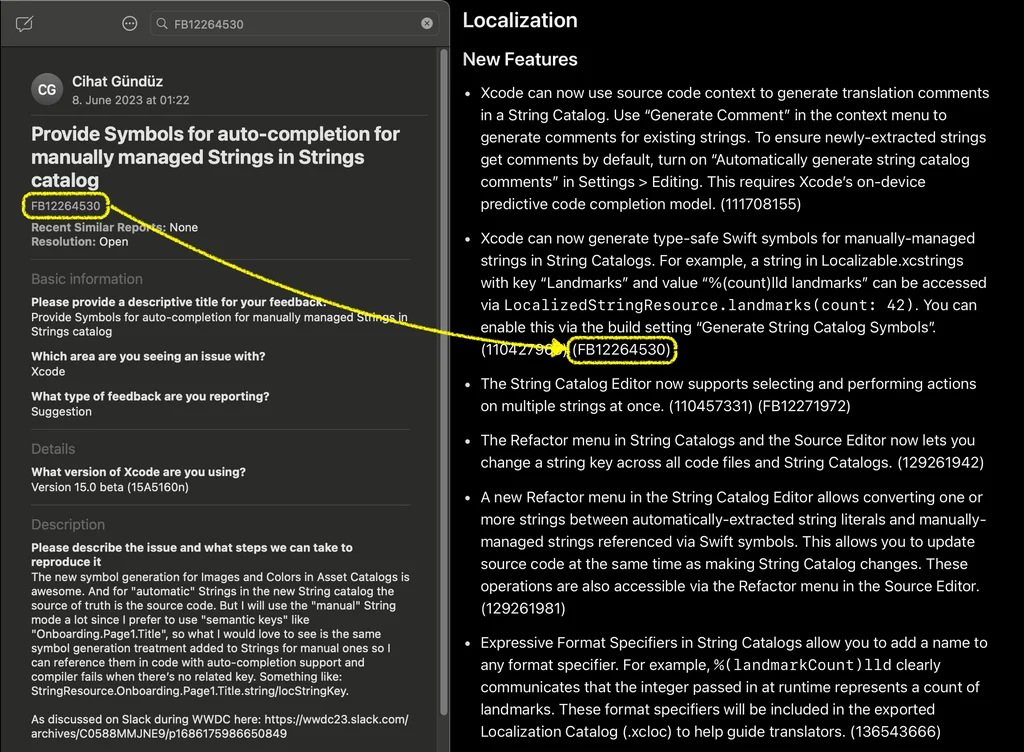 Screenshot showing the implemented feedback request