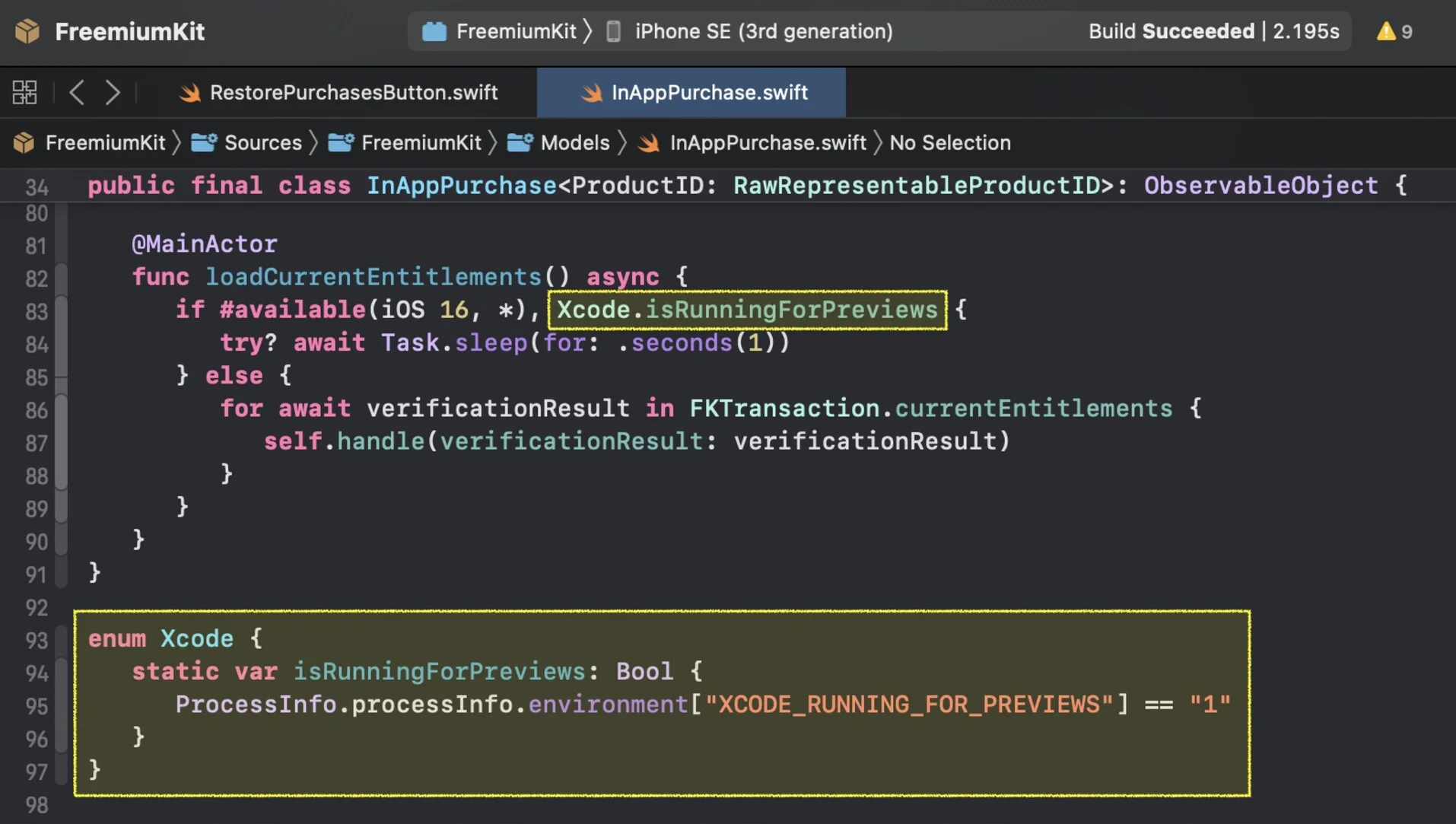 Code example showing the preview helper in context